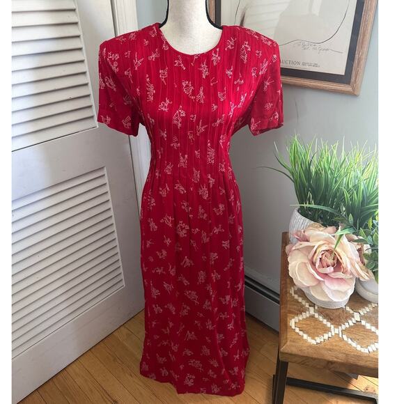 Vintage 90s RK ORIGINALS Womens Dress Red Maxi Whimsical All Over Print Retro 12 - Picture 1 of 13